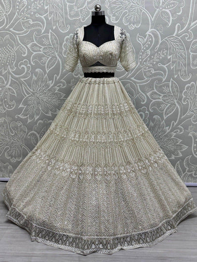 Captivating White Sequins Net Monochrome Engagement Wear Lehenga Choli - Ethnic Plus In